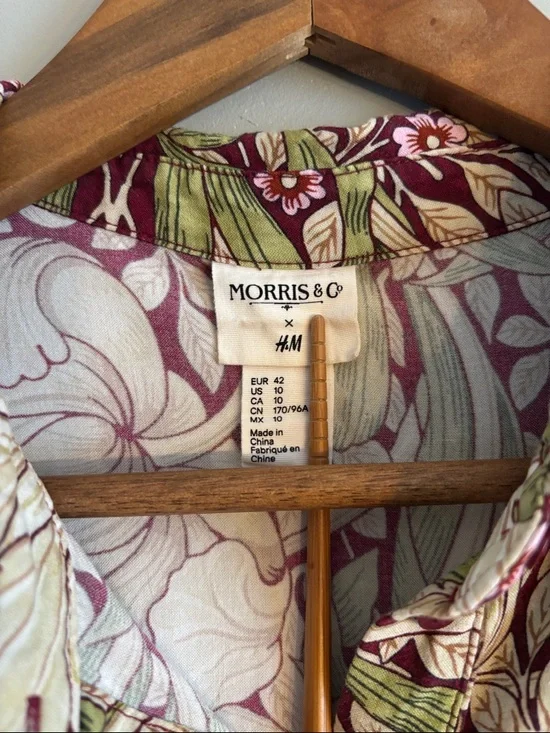 Morris & Co Floral Print Long Sleeve Midi Dress in Olive and Cream - Picture 2 of 9